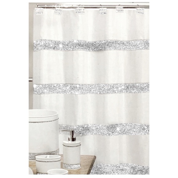 Today’s Living Other - White Diamonds Shower Curtain Fabric Sparkling Rhinestones 72” x 72” White